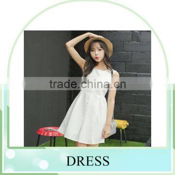 summer new design young lady dress fashion printed cotton linen A-LINE embroidered dress Sleeveless vest dress