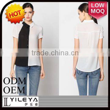 Ladies Fashion Small Lapel Fashion Splicing Hit Color Shirt photo-2