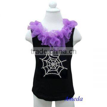 Halloween Spider Web Glitter Rhinestone Purple Ruffles Black Tank Top 3M-10Y