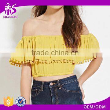 2016 guangzhou shandao oem service summer new design plain dyed off shoulder bat sleeve women tops