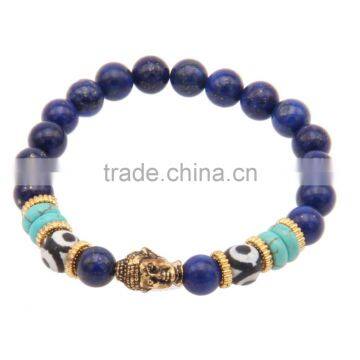 Blue Beads Buddha Bracelet Gold Spacer Bead Religion Tibet Charm Jewelry