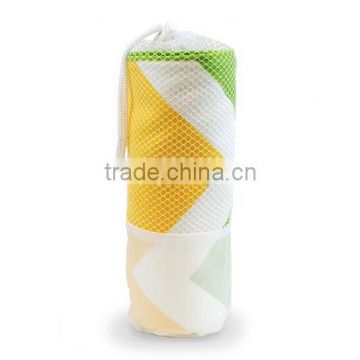 Multi-Purpose 100% Polyester customized printed Suede Microfiber sport towel with mesh bag Wholesale