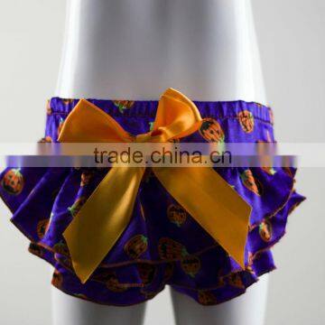 New Hot Sale Halloween Costume Pumpkin Design Ruffle Bum Satin Infant Girl Diaper Cover Baby Bloomer Photography Props