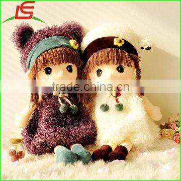 high quality purple plush cloth cute face stuffing girl doll