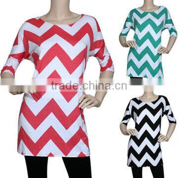 Chevron Dolman Knit Shirts Top Zig Zag Stripe Tunic for Women