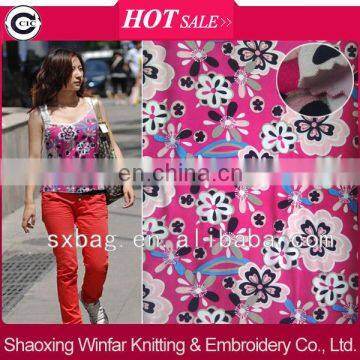 Single jersey knitting spandex flower design rayon printed fabric for garment