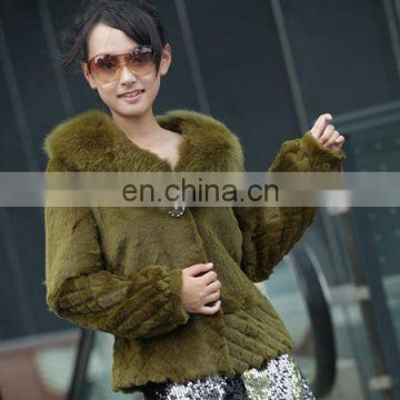 sheered rabbit fur coat with fox fur collar