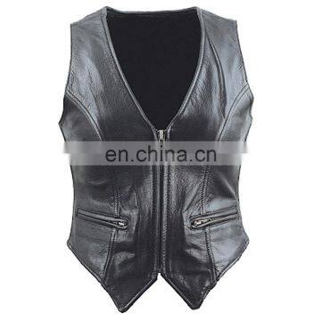 HMB-3381A LEATHER VEST BIKER STYLE WAISTCOAT BLACK VESTS