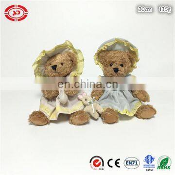 Cute brown sitting well dressed OEM plush soft teddy bear