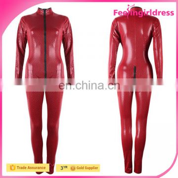 OEM Hot Red PU Leather High Neck Sheathy Sexy Jumpsuits For Women