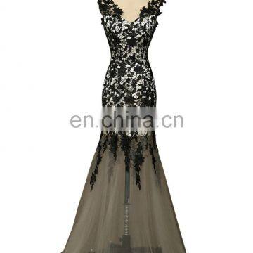 New Arrival Grace Karin Sleeveless Fashion Lace Red Black Mermaid Prom Dress CL007588-1 photo-5