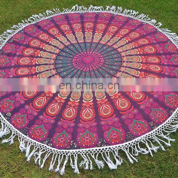 72" Indian Roundie Pink Purple Tassel Yoga Mat Mandala Hippie Tapestry Beach Throw Towel Yoga Bohemian Art