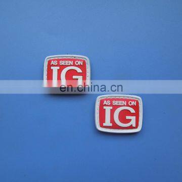 Customized red and white color 3D embossed AS SEEN ON IG logo soft pvc label patch for garment