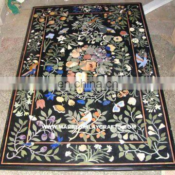 Black Marble Fruit And Flower Inlay Dining Table Top