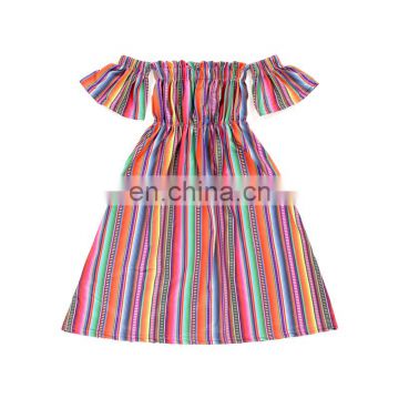 Baby Girl off shoulder mexican serape Printing Rose dress Girls Summer Party Dresses Wholesale boutique baby dress