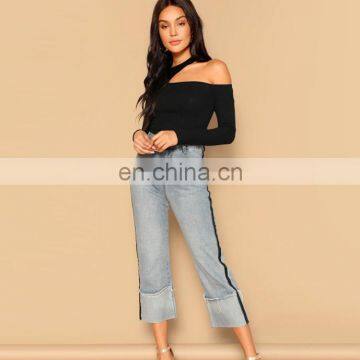 2020 Hot Selling Autumn Ladies Halter Strapless Long Sleeve Slim New Women T-shirt photo-5