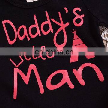 "Daddy's Little Man" 2019 Boys Black Rompers Outfits & Kids Plaid Full Print Pants & Baby Hat 3pc Set photo-4