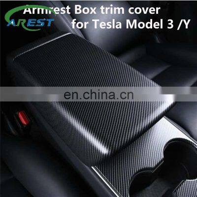 matte Carbon fiber back for Tesla Model 3 Y 2020 2021 Center Console Seat Armrest Box  Protective Decoration Cover accessories