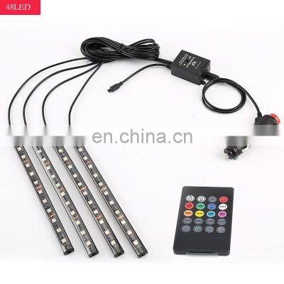 4x12LED Car Atmosphere Lamp Foot Lamp With Cigarette Lighter Remote Control/Multiple Modes AUTO RGB Strip Ambient Light