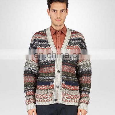 V Neck Multicolor Striped Cashmere Cardigan Sweater For Men