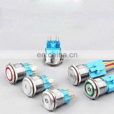 22mm metal button switch waterproof circular ring belt lamp self-locking reset switch stainless steel 12V24V.