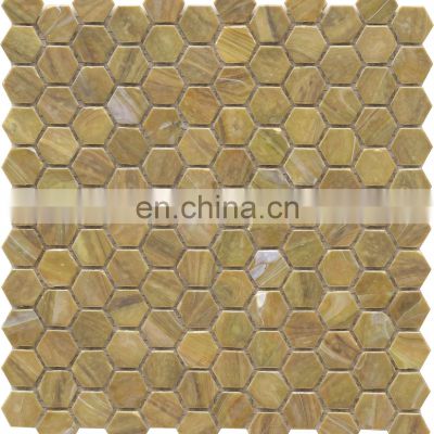 Yellow Hexagon Shape Rainbow Shining Glass Mosaic Tile Wall Tile Hot Melting Glass Mosaic Tile