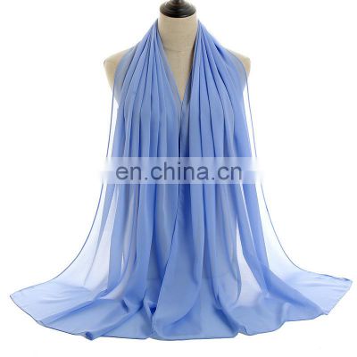 180*75cm single color pearl chiffon seersucker yarn high quality pure color ladies long and wide scarf