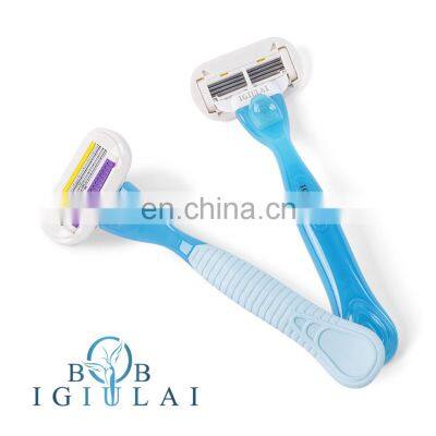 Customized Logo Razor For Women Hair Germany Blades Rubber Handle 4 Blades Women Razor NO Disposanle Razor Manufacture GF-0038