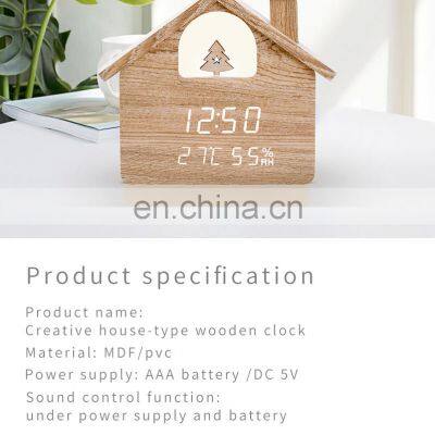 Creative House Shaped Christmas Decorative LED Digital Clock Temperature Humidity Display Night Light Desk & Table Clock Spring photo-2