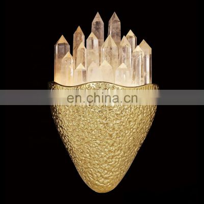 Modern luxury hotel bedside golden sconce indoor led natural crystal wall lamps