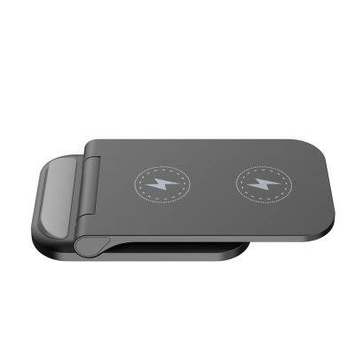 2-in-1 15W Foldable Wireless Charger Phone Holder Standard Wireless Charging Stand Dual Coil Fast Charging Station