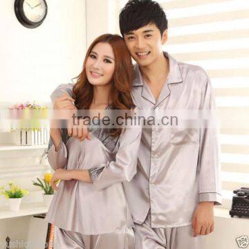 2014 Style Lady & Men's silk satin couples pajamas sleepwear homedress