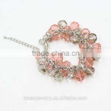 2015 New Arrival Bracelet,Cluster Transparent And Pink Glass Beads Charm Bracelet photo-3