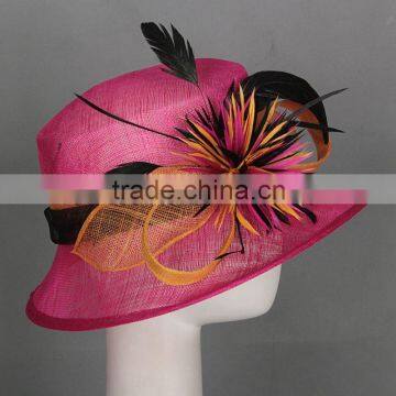 High Quality Sinamay Church Hat with Feather Decoration