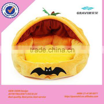 2015 hot sale Custom yellow plush Halloween pumpkin pet bed for dog and cat