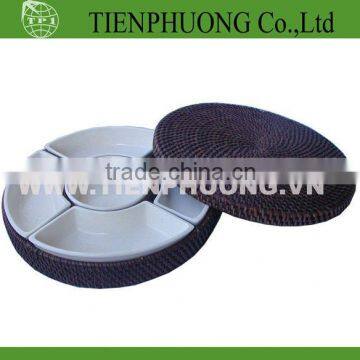 round rattan and ceramic jam basket/Tray