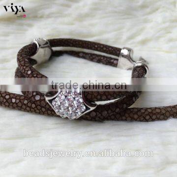 2016 Fashion Silver Plated Black Colors Genuine Leather Bracelet Custom Men Yellow Python Leather photo-3