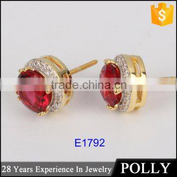 Fashion 925 sterling silver red zircon colorful jewelry wholesale stud earrings