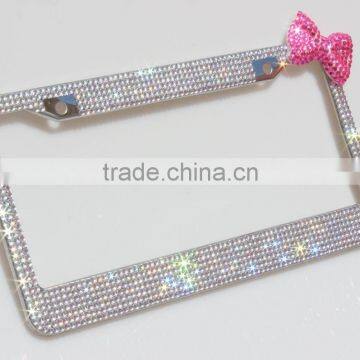 Rhinestone Bling Pink Crystal License Plate Frames Crystals With Bow photo-2