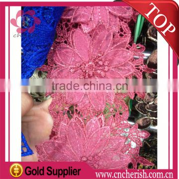 Hot sale pink color 11cm applique lace flower for dress decorations