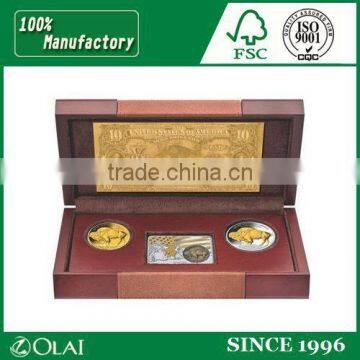 Small wooden box for coins, coin box display, gift box for coins