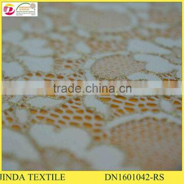 High Quanlity Gold Elastic Lace Fabric for Making Dress photo-3