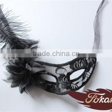 Wholesale Feather Mask Black Cheap Ostrich Feather Mask With Flower For Carnival Mask