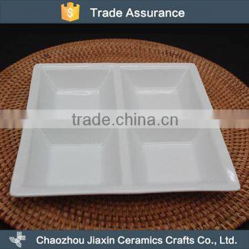 Custom Big Hotel White Ceramic Square Four Tray Snack Dish Quality Choice