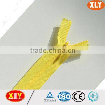 fashion garments zipper , yellow invisible nylon zipper