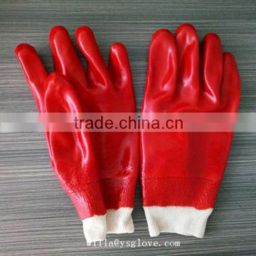 Wholesale pvc fully coated gloves with knit wrist from factory