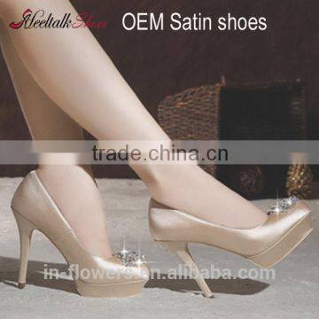 OEM wholesale satin shoes golden color high heel dress shoes party satin shoes for women