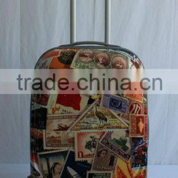 4 wheels printed hard luggage with nice currency printing