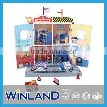 Pretend Play Fire and Police Station Kid Wooden Toy