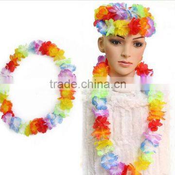Hawaiian Leis Set Flower Garland Necklace + Headband + Bracelet Wristband Hula Party Lady Men Dance Fancy Dress Garland photo-4